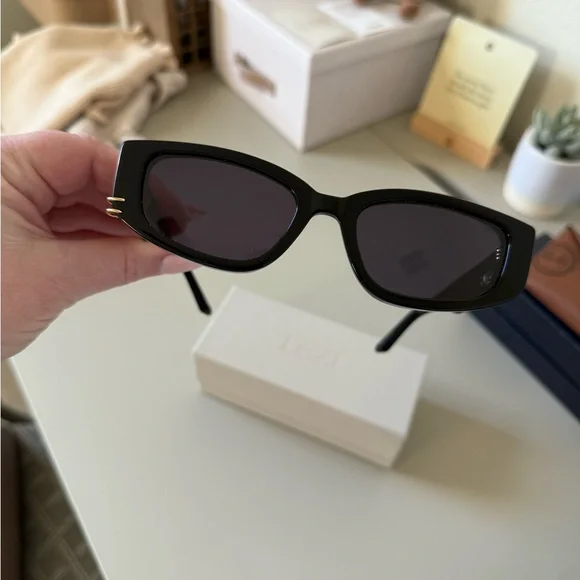 DEZI Cuffed Black Rectangular Sunglasses with Gold detail - Picture 6 of 8